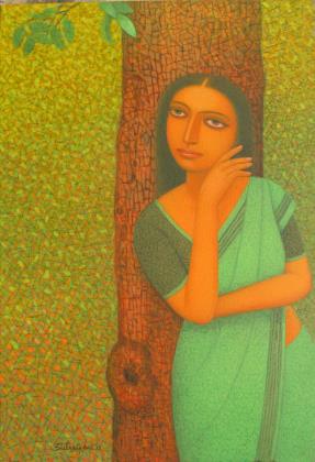 Lady with Green Sari